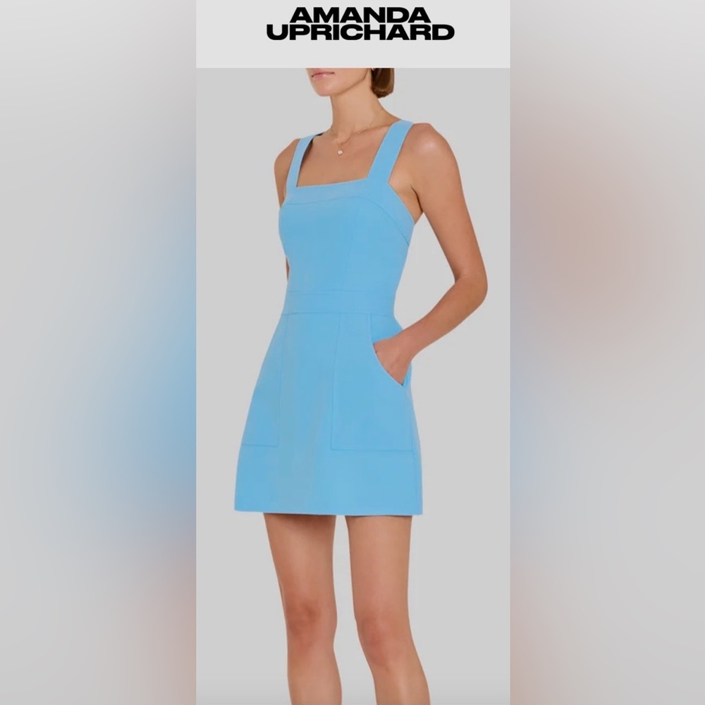 Amanda Uprichard Ace Mini Dress Square Neck Wide Shoulder Straps in Blue Size S